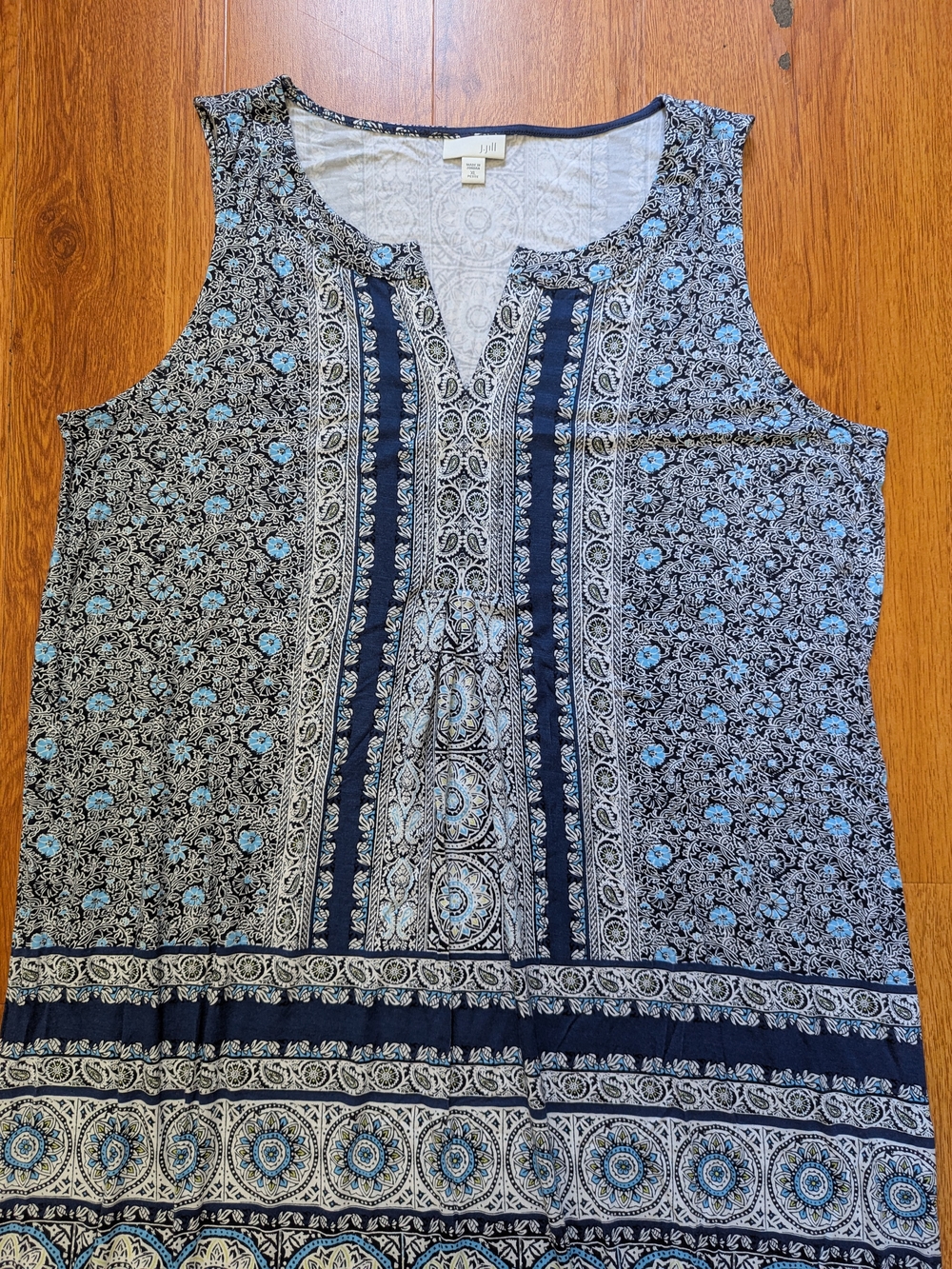 J. Jill Sleeveless Dress Women's XL Petite Blue Modal Geometric Boho Circle Sun